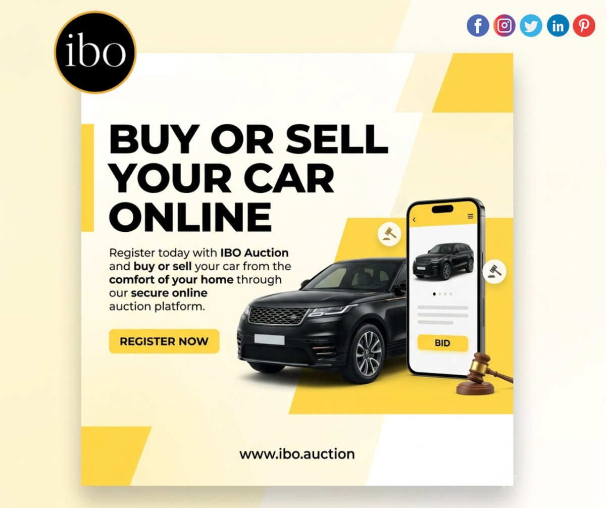 iboofficials's tweet photo. 🚗💨 Join IBO Auction and enjoy a secure, hassle-free online car auction experience from the comfort of your home. 🏡✨

#IBOAuction #CarAuction #BuyCarsOnline #SellYourCar #OnlineAuction #CarMarketplace #SecureBidding #AutoDeals #BidOnline #DriveYourDream https://t.co/VYHae8HFYJ