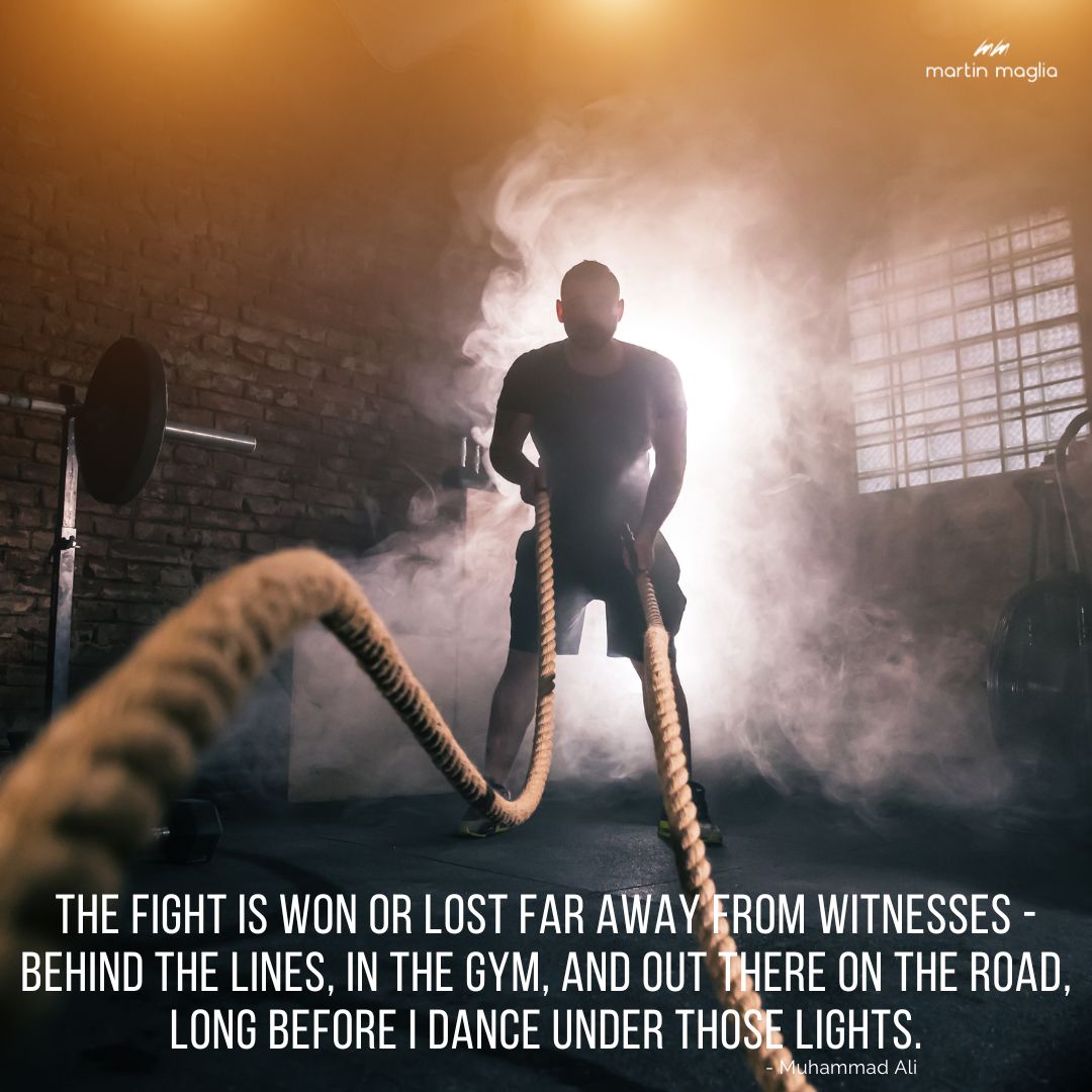 MartinMaglia's tweet photo. The fight is won or lost far away from witnesses - behind the lines, in the gym, and out there on the road, long before I dance under those lights. - Muhammad Ali #martinmaglia #mdi #sdi https://t.co/DUqWBqIual