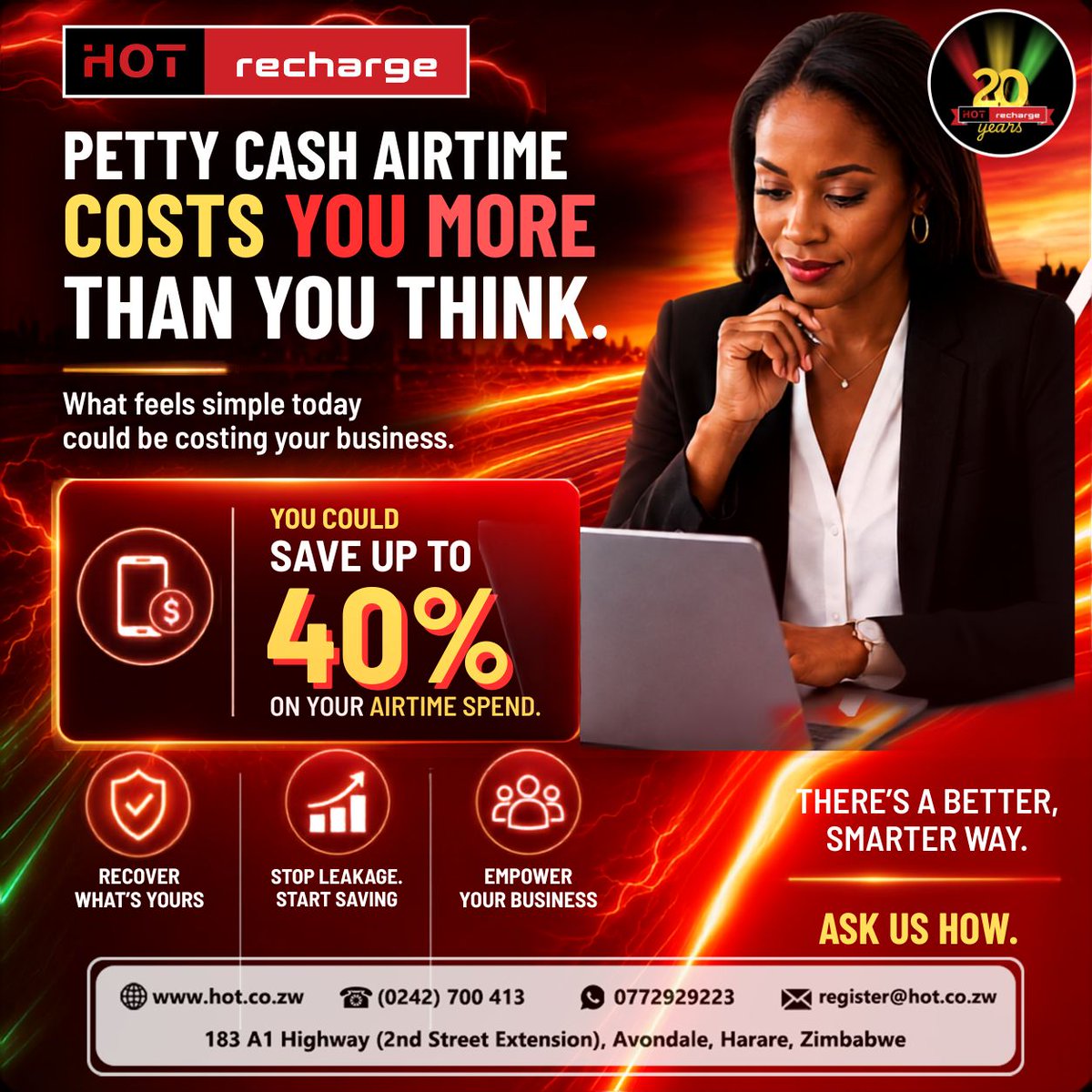 hot_recharge's tweet photo. The biggest business expenses aren't always the loudest.
Petty cash airtime adds up. We help you regain control, reduce costs, and save up to 40%.
☎️ Ready to spend smarter? Call 077 292 9223 or
Sign Up at https://t.co/7R7PpD2SHD
#HotRecharge #TrustTheOriginal #airtime https://t.co/VjWcWt8L7P