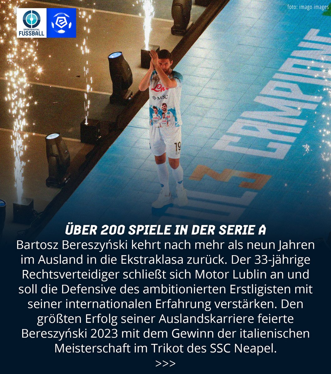 sportdigital's tweet photo. Mit seiner Erfahrung ist der Rechtsverteidiger sicherlich ein großer Gewinn für die polnische Liga 🇵🇱🔙
#sportdigital #Ekstraklasa #SerieA #Bereszynski #MotorLublin https://t.co/XsUc0o8nsa