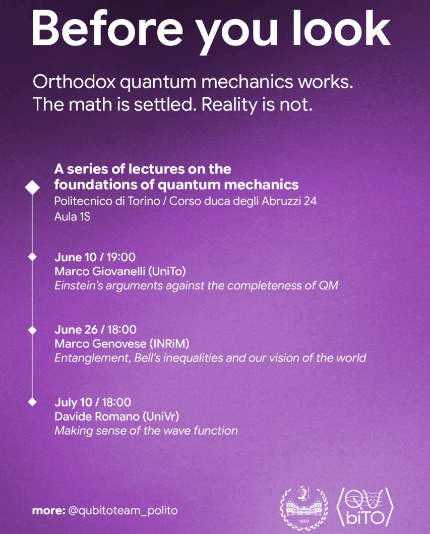 PoliTOnews's tweet photo. #AppuntamentiPoliTO 

📅 10 luglio 2026 - ore 18 

Bohm’s Theory: A Quantum Theory of Waves and Particles

ℹ️https://t.co/oDfivsKBjI https://t.co/Re9Hl8zn3d