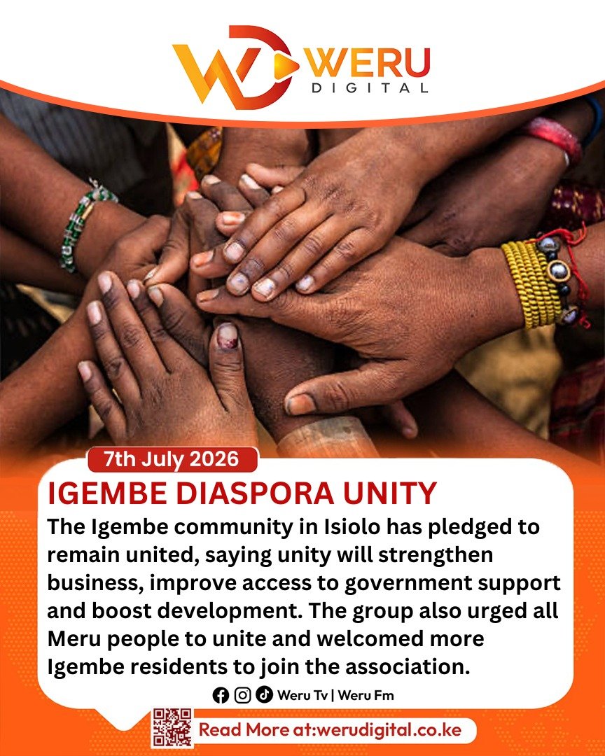 WeruTV's tweet photo. The Igembe community in Isiolo has pledged to remain united, saying unity will strengthen business, improve access to government support and boost development. The group also urged all Meru people to unite and welcomed more Igembe residents to join the association. https://t.co/4lbCWOY4IM