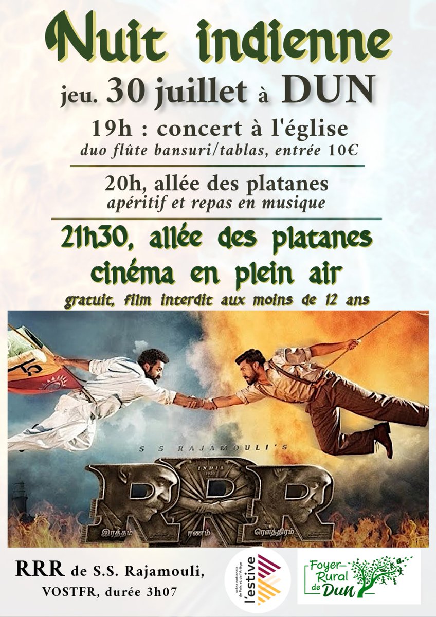 SebLeBabe's tweet photo. Si vous traînez dans le sud ouest fin juillet, ça va être le feu au fin fond de l'Ariège !!! #RRR @CarlottaFilms @cine_skope @dis_cor_dia @Fabfuzz @SanjurOn1 @Nico_Gilli @MonsieurBobine @Zhibou  @ssrajamouli https://t.co/GotebEd89l