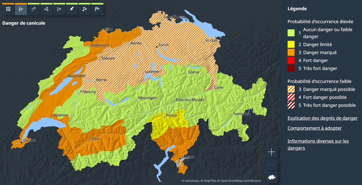 meteosuisse's tweet photo. Extension de l'alerte canicule de niveau 3 à la vallée du Rhône à partir de mercredi. Plus d'informations : https://t.co/EsNVBkn6LC et https://t.co/OrFDo3BfMI https://t.co/DfWHJoVaDZ