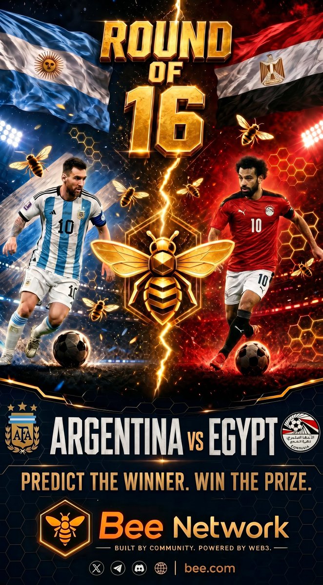 Beenetworkintl's tweet photo. The #WorldCup2026 Round of 16 is here, and our Bee Universe is BUZZING!
🇦🇷 Argentina vs Egypt 🇪🇬 
Messi or Salah? Only one hive survives ⚽️
Drop your predicted winner &amp; score in the comments 👇
Lucky Draw GIVEAWAY for Beelievers who call it right! https://t.co/LPgI21O1pw