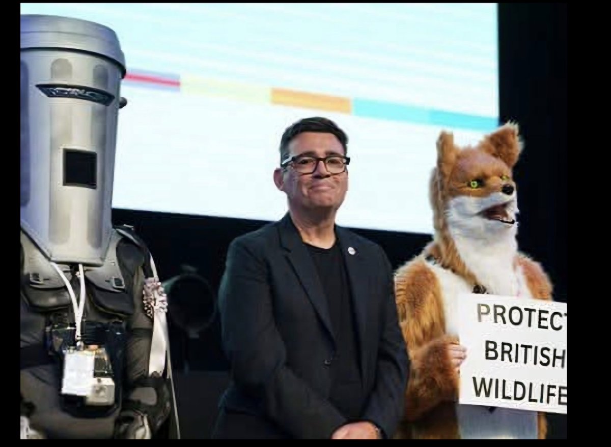 TheLifeVibe's tweet photo. If the polls are correct and Andy Burnham becomes the next P.M, we need to put on our discernment glasses, and fast.  I can't help but feel this picture is disturbingly prophetic. Stood next to a tin man who had no heart and the fox. https://t.co/2t6OhjsVXV