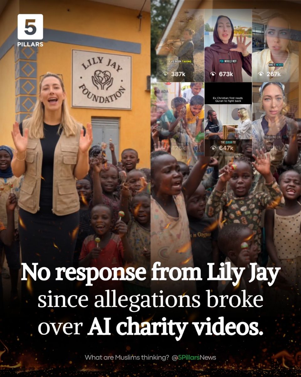 5Pillarsuk's tweet photo. Australian Muslim social media influencer Lily Jay has been radio silent since she was embroiled in an "AI manipulation scandal" following an ABC News investigation into the Lily Jay Foundation and the content she produces online.

Jay is yet to respond to the allegations as speculation mounts on social media.