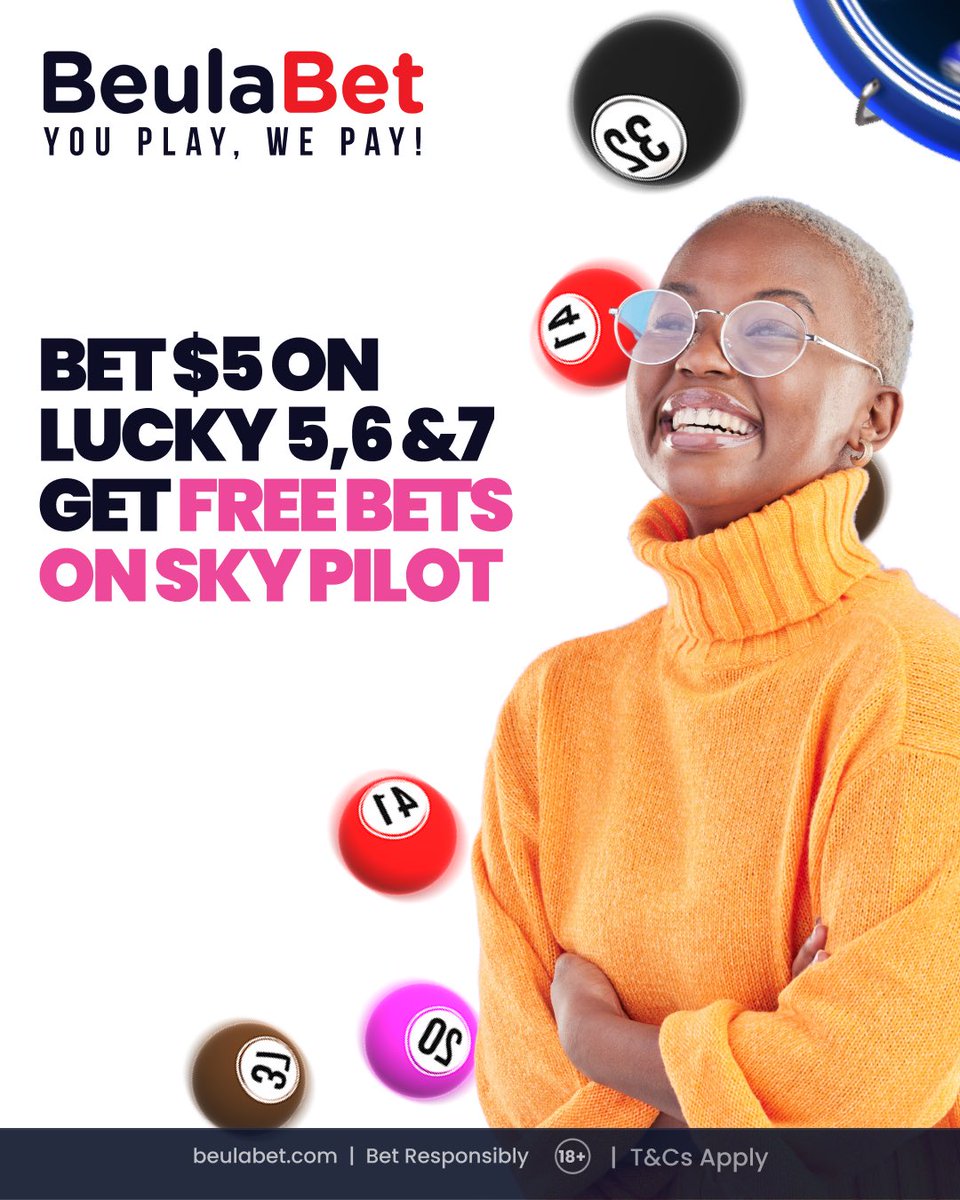 BeulaBet's tweet photo. Donโt miss out!
Place your $5 Lucky 5, 6 & 7 bet today and score FREE BETS on Sky Pilot.
18+ Only. Bet Responsibly. T&Cs Apply.
#BeulaBet #YouPlayWePay #LuckyNumbers #Lucky5 #Lucky6 #Lucky7 #SkyPilot #FreeBets #BetResponsibly #ZimBets #OnlineBetting https://t.co/eYNZwNA8P1