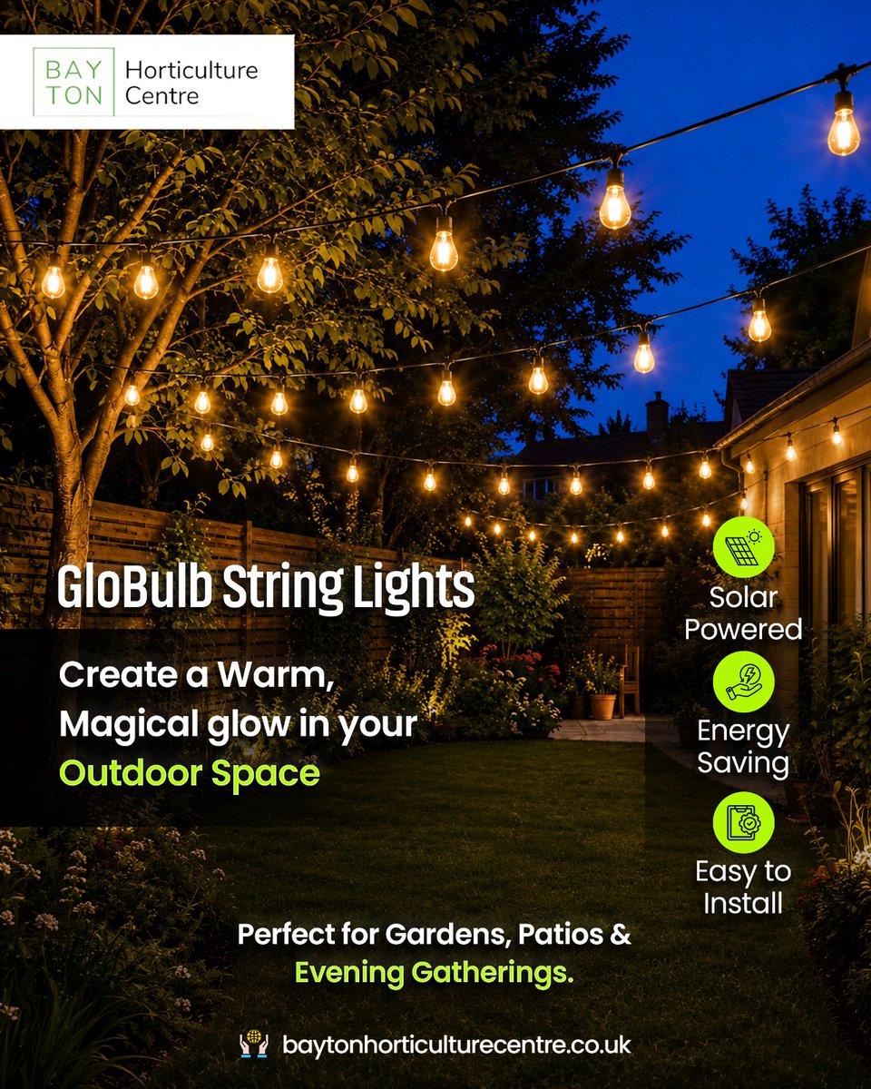 BaytonH35331's tweet photo. ✨ Transform your outdoor space with GloBulb String Lights.

Solar-powered, energy-saving, and easy to install—perfect for creating a warm garden glow.

🌐 https://t.co/74Z9Ze8Zwq
📍 United Kingdom

#baytonhorticulturecentre #gardenlighting #solarlights https://t.co/m1yynzu91K