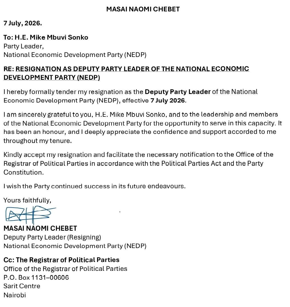 Justevance's tweet photo. Chebet Thanks NEDP PARTY 
MIKE SONKO for the trust and opportunity to serve as the Deputy party leader after tendering her resignation letter ✅✅@MasaiChebby https://t.co/cD7VeXrQrC