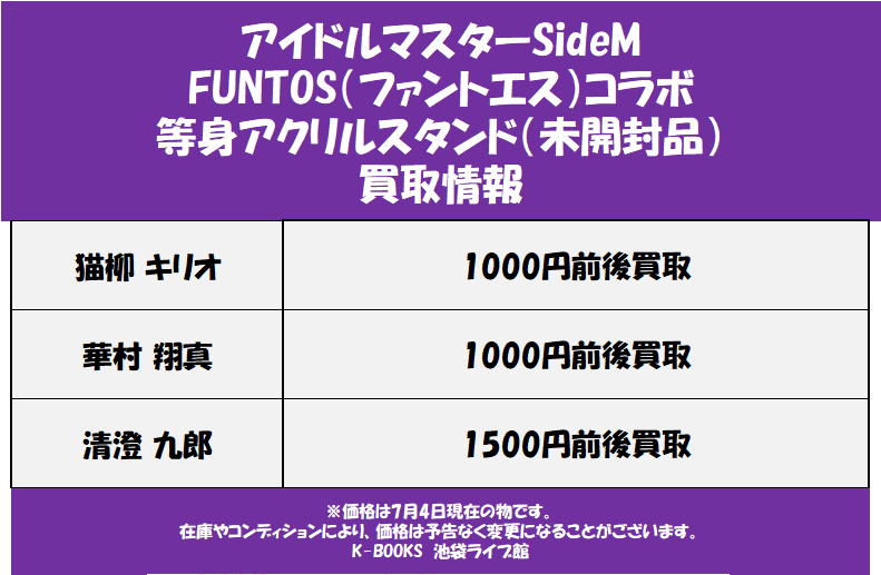 買取情報】 「アイドルマスターSideM」 FUNTOS ファントエス 等身