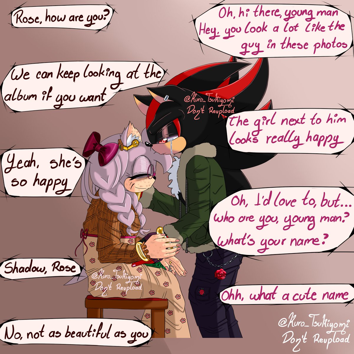 Kuro_Tsukiyomi's tweet photo. I'm sorry if I make you cry
I was crying too while I was writing this✨️💜😭😭
On the fourth day, I chose the word "time," and well, we know that's the reality we don't like to admit will happen to Shadow🖤💗
#shadamy #shadamyweek #shadamyweek2026 #amyrose #shadowthehedgehog https://t.co/Lwo8ll8qWh