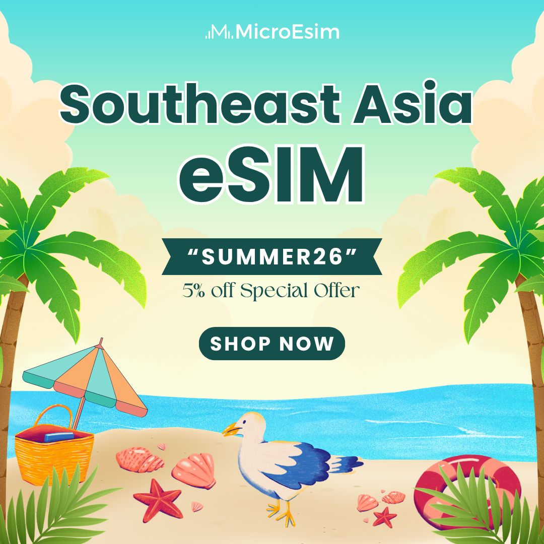 MicroEsim's tweet photo. Explore Southeast Asia with one eSIM — stay connected across 5 countries.
Land and connect instantly. No SIM swap, no hunting for WiFi or airport kiosks.

Use code SUMMER26 for an extra 5% off all eSIM plans. 
Starting from just $0.88.
Your summer adventure starts now 🌴 https://t.co/fJOmausSQ7