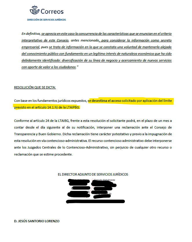 SrLiberal's tweet photo. Los Servicios Jurídicos de Correos deniegan mi solicitud de información pública sobre los contratos de balizas V16 (Orflect) con la empresa Grandisor Internacional SL.

Usan el “secreto comercial” como excusa para ocultar quién, cuánto y cómo se venden estas balizas a través de la red postal pública.

Esto es inaceptable en una empresa estatal.