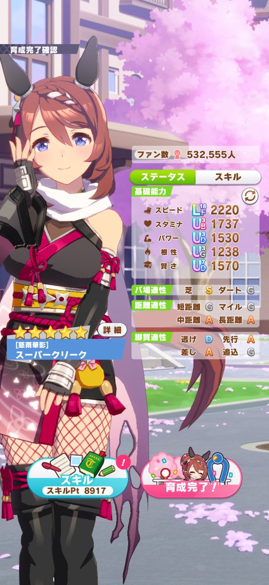 dnwox1415's tweet photo. スピード3枚お試しでやりましたが凄いですね！(◎_◎;)
スキルポイント9000近くまで行った
ただ🍊あったのでスキルポイント余るって言う😇

＃ウマ娘 https://t.co/f1kiDvKo8a
