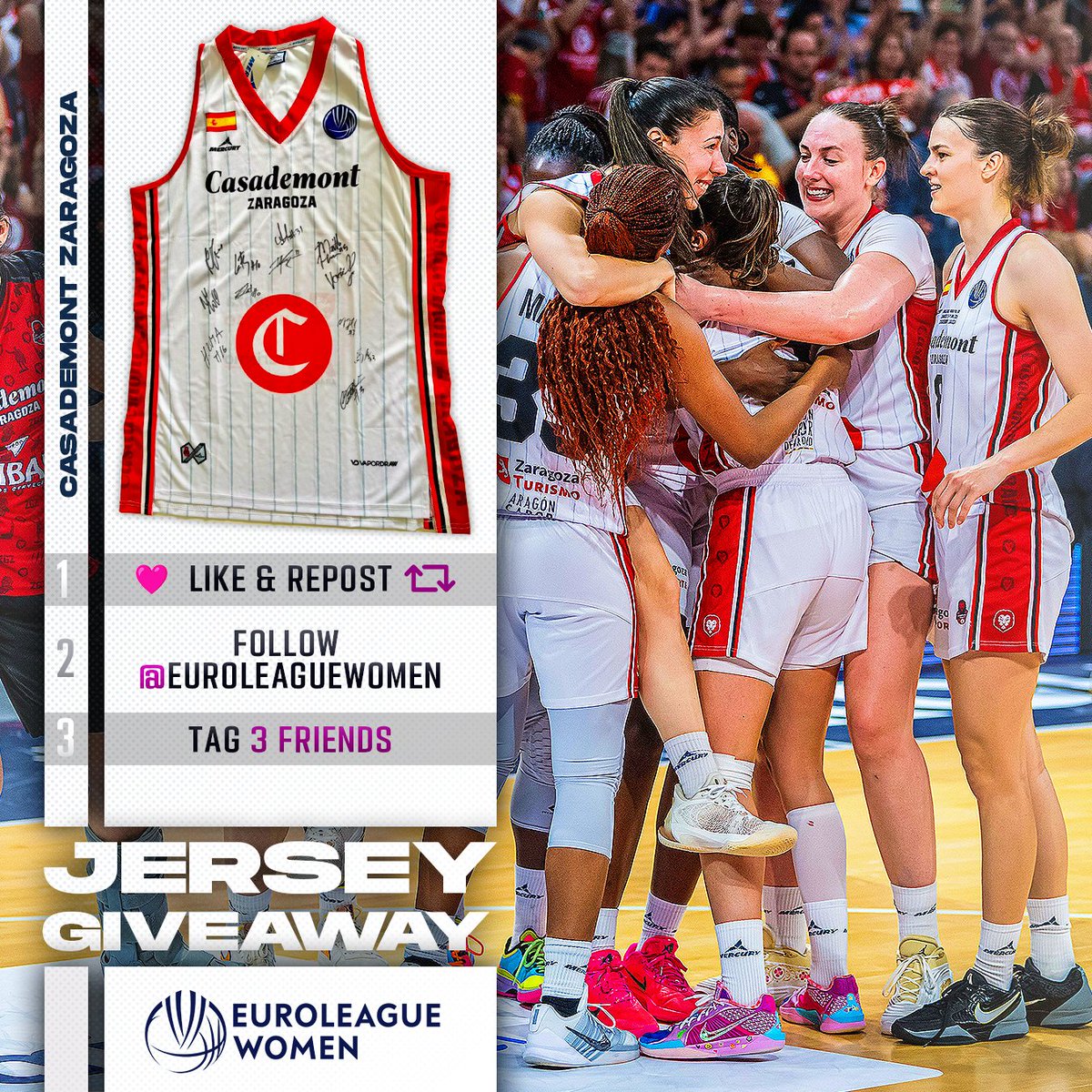 EuroLeagueWomen's tweet photo. After a dream season, they're back in #EuroLeagueWomen 🦁

Marea Roja, don't miss your chance to win a signed @casademontzaragoza jersey - just follow these 3 easy steps! 🎁 https://t.co/C34WWt56ND