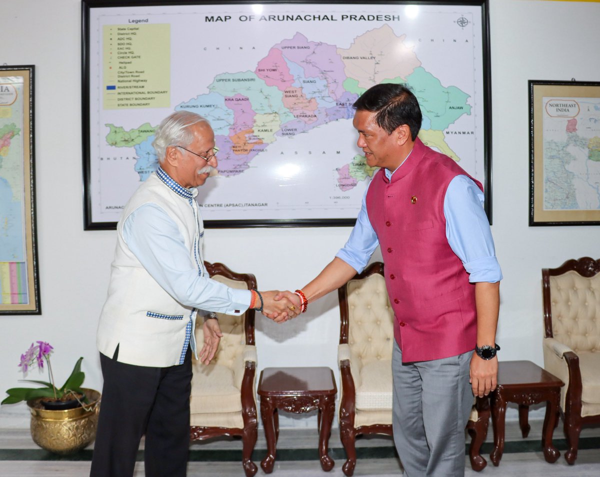 PemaKhanduBJP's tweet photo. Pleased to call on Hon’ble Governor of Arunachal Pradesh, Lt. Gen. K. T. Parnaik Ji (Retd.), at Lok Bhawan.

Had a meaningful discussion on important issues concerning Arunachal Pradesh. Grateful for his valuable guidance. 

@kt_parnaik @GovParnaik https://t.co/Gd3vdiTapu
