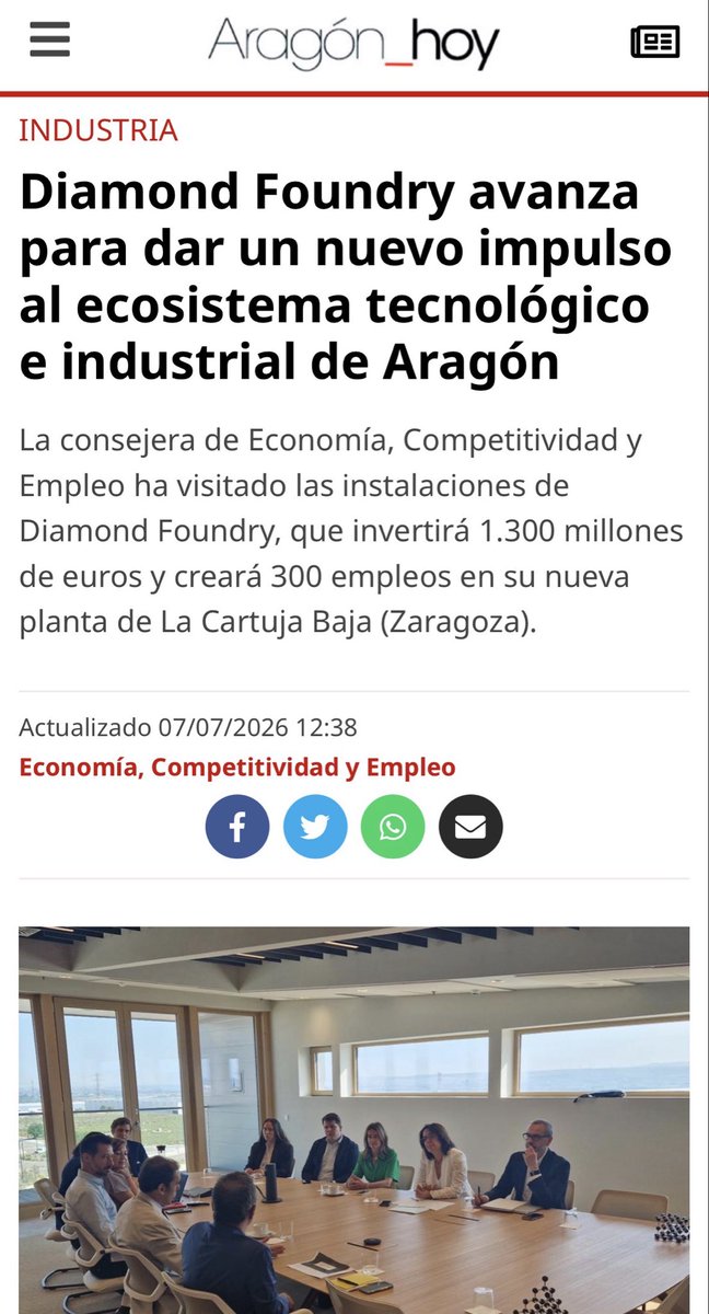 fbelblazquez's tweet photo. Agradezco a la consejera de Economía de Aragón @EvaValleM su respaldo a la política industrial del Gobierno de España con su visita a Diamond Foundry.
La @SETT_Spain ha invertido 752 M€ en este proyecto de alta tecnología, dentro del #PERTE_Chip del #PlanDeRecuperación. https://t.co/CUlstpK1GW