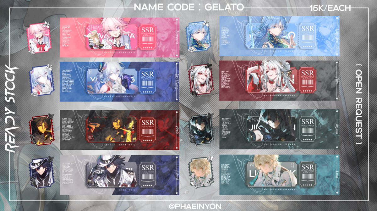 Phaeinyon's tweet photo. NEW CATALOGUE READY STOCK! HELP RT yes :3!

Special 7.7 https://t.co/FvYDDx0jCQ aja loh (˶˃𐃷˂˶) open request juga, untuk yang ready stock aku cuma ada Layout HSR sama Wuwa ya

Code : GELATO 
#Bealanja #EnduLicious 

Open Req by DM, mention after DM or comment bellow https://t.co/7hzcIXOeyS