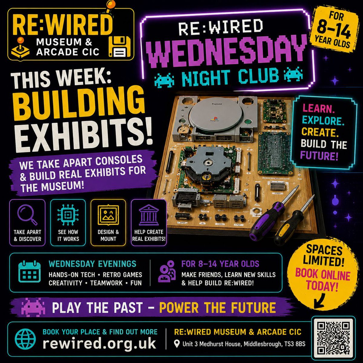 rewiredmuseum's tweet photo. This week at Re:Wired Wednesday: Building museum exhibits

Re:Wired Wednesdays are our evening sessions for young people aged 8–14, mixing retro tech, creativity, gaming history and hands-on activities.

This week, we’re getting properly hands-on.

https://t.co/eouro0muBp https://t.co/P96twEP73i