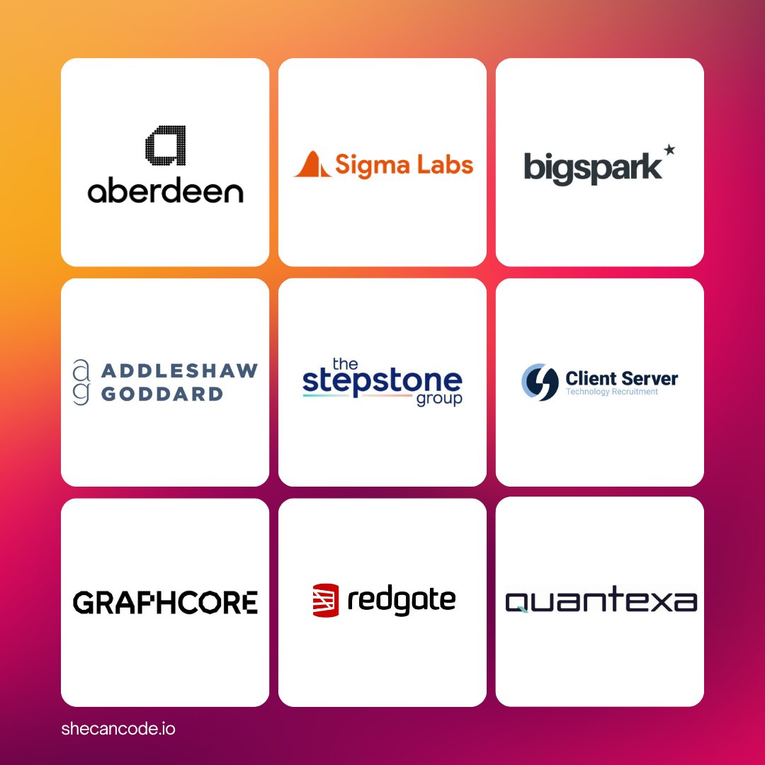SheCanCodeHQ's tweet photo. Weβre proud to support women in tech π
Big thanks to our amazing Corporate Ambassadors who help keep our community free & accessible π
Want to support the next gen of women in tech? Letβs chat π https://t.co/7O7EivVeBq
#WomenInTech #TechForGood #DiversityInTech #WorkWithUs https://t.co/Aui8ZYSQFu