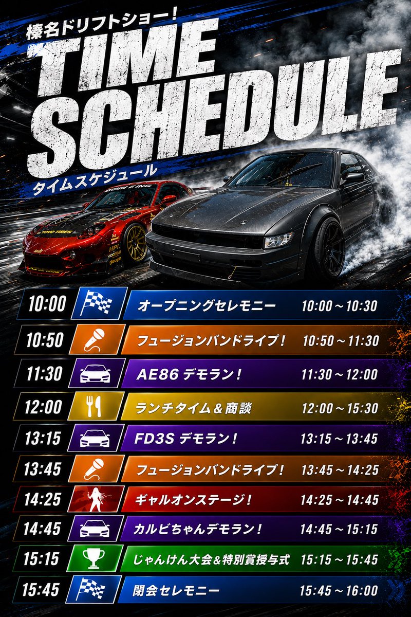 dzgarage_makoto's tweet photo. 7/19開催
「HARUNA SUBARU FES 2026❗️」

7/25開催
「HARUNA DRIFT SHOW 2026❗️」

いずれもゲストドライブ車両への
同乗体験があります♪

どちらの日程も人数が少ない為
D'zgarageからのプレゼントとします♪

こちらのページから
https://t.co/V3KjCGR9yW
登録頂けます！

新井敏弘選手&谷口信輝選手
いずれも枠は6名！

19日
新井敏弘選手は16日の20時まで
当選者発表　16日20時以降

25日
谷口信輝選手は22日の20時まで
当選者発表　22日20時以降

ご応募お待ちしております！