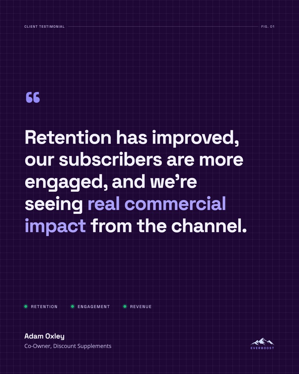 TobiChapman01's tweet photo. "Retention has improved, our subscribers are more engaged, and we're seeing real commercial impact from the channel."

That's from a testimonial one of our partners sent over this week. But the line that stuck with me was this one:

"We're never scrambling last minute because the calendar is already mapped out, the briefs are ready, and the thinking has been done."

Results in email and retention don't come from one big idea....

They come from a program that ships properly every single week, which allows decisions to be made fast.

If your retention partner only shows up when you chase them, the results will look like that too.