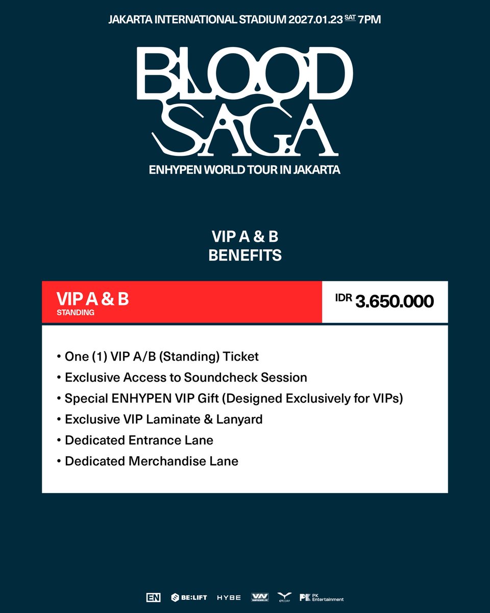 ENHYPEN_INA's tweet photo. [ INFO ] 
ENHYPEN 'BLOOD SAGA' IN JAKARTA SEATPLAN & PRICELIST  

🎟️ENGENE MEMBERSHIP PRESALE
 11 Juli 2026 | 3PM ~ 11:59 PM WIB  
🖇️https://t.co/jcoCpHVRpV 

🎟️GENERAL ONSALE 
13 Juli 2026 | 3 PM WIB   
🖇️https://t.co/jcoCpHVRpV 

#엔하이픈 #ENHYPEN #EN_WORLDTOUR_BLOODSAGA #BLOODSAGA_IN_JAKARTA
@ENHYPEN @ENHYPEN_members