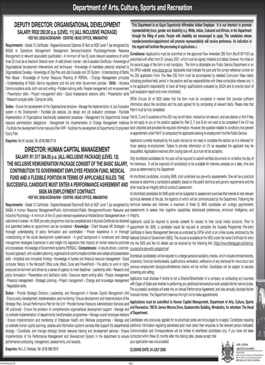 ThabangMabulan_'s tweet photo. VACANCIES

Closing date: 24 July 2026

Applications must be submitted  to :

Good Luck!
#OpportunitiesWithThabang https://t.co/qPu9RjZqyD