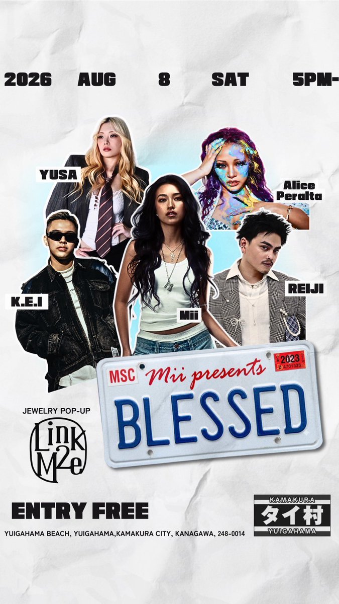 _FlowBack_REIJI's tweet photo. " BLESSED "

またまた海の家で
ライブ決まりました〜！

アクセサリーコラボも
あるんだって！

入場無料 / ENTRY FREE
2026.8.8.SAT
5:00PM 〜

📍タイ村 海の家 由比ガ浜
神奈川県鎌倉市由比ガ浜 由比ガ浜海水浴場
https://t.co/FpamLyM9nO

#由比ヶ浜 #由比ガ浜 #海の家 #beachhouse #鎌倉市 https://t.co/VzYUosSCZl