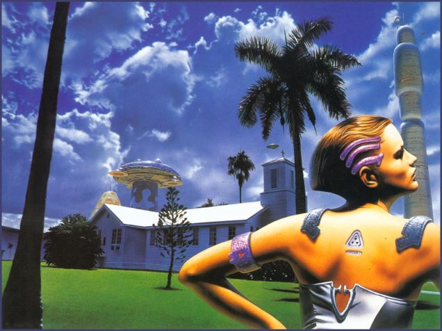 PulpLibrarian's tweet photo. Four cover artworks from Chris Moore for Philip K. Dick novels. These were all done in 1997. Can you guess which novel each is from? https://t.co/GyjKPaHcFD