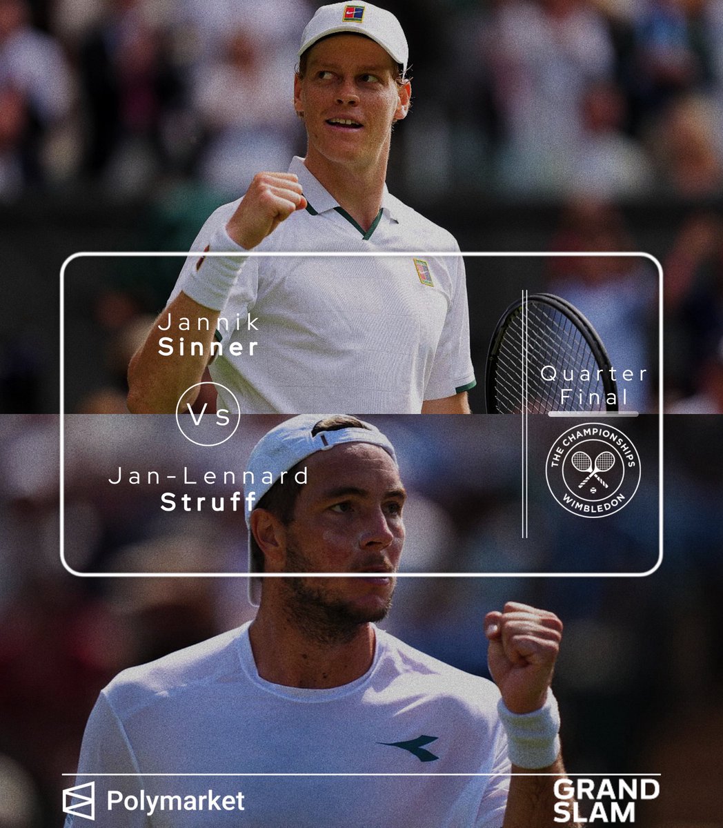 ellijahhqq's tweet photo. Tennis 🎾
Wimbledon 🇬🇧
🇮🇹 Jannik Sinner vs Jan-Lennard Struff 🇩🇪
Odds on @Polymarket
Guess: Set Handicap -2.5 Sinner (63¢)

Struff showed an incredible way to make it to the quarterfinals and will play the same way today until the end, but there is not enough skill to beat Jannik https://t.co/lJqgimSyqJ