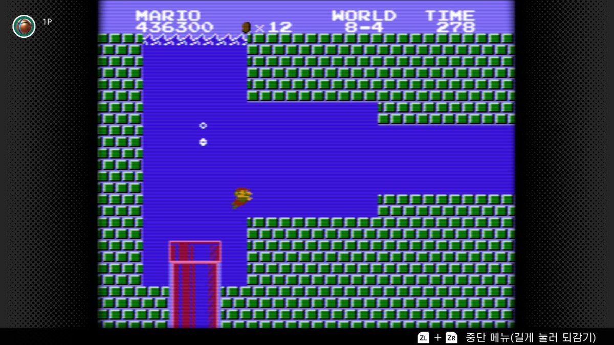 rebornmann's tweet photo. 〈슈퍼 마리오 브라더스〉(1985) 클리어. 스위치 NES로 플레이. 에뮬레이터 퀵리줌 없었으면 못깼을 것. 특히 6, 7, 8의 보스 스테이지의 미로는 악랄하다. 대체 선배들은 이런 걸 어떻게 깬 걸까. https://t.co/NDbr5VxtYT