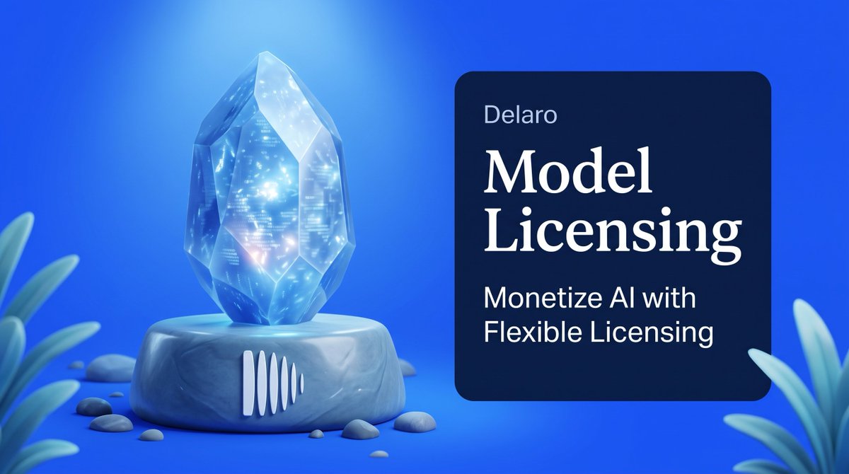 Delaroofc's tweet photo. Great AI deserves sustainable value. Delaro simplifies model licensing, allowing creators to define flexible usage rights, protect intellectual property, and generate recurring revenue as their models power applications across the decentralized AI economy. https://t.co/nZfPIQBusG