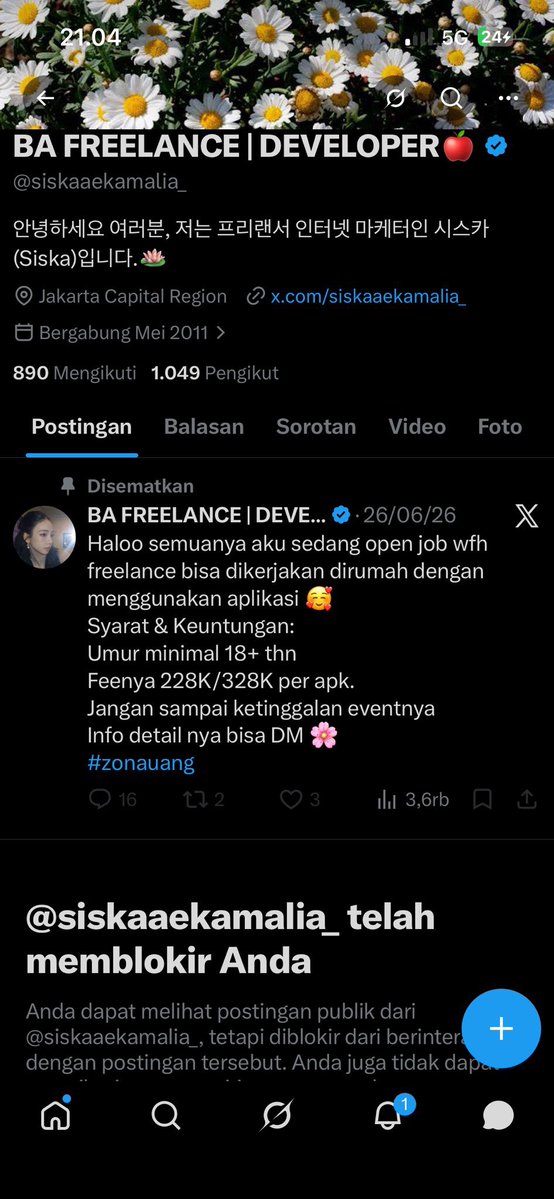 ceritaboyyy's tweet photo. Hati2 yg cari loker WFH ini akun scam semua, ketaun langsung gw di blok 😅 sekarang kalaian bisa cek di google atau gemini buat cari tau dia nipu atau gk. Masalahnya juga janggal minta daftar di link yg dia kirim niat bgt mau bajak data diri kita. Tobat lu semua 
WFH loker https://t.co/lZrCigm98q
