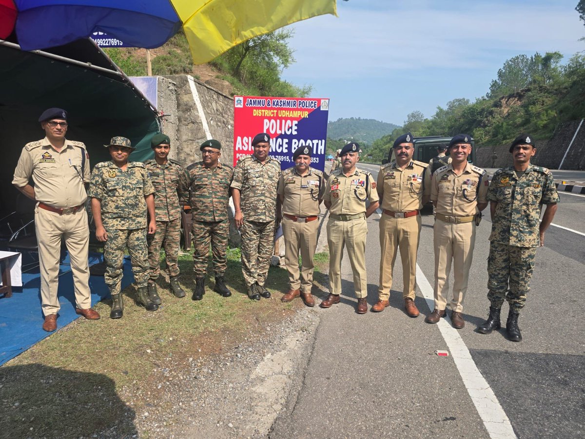 UdhampurPolice's tweet photo. Different shades of uniforms. One objective.
DGP J&amp;K Sh. Nalin Prabhat-IPS, with Team Udhampur on NH-44,reviewed #SANJY2026 arrangements, appreciating seamless inter-agency coordination &amp; the commitment of all personnel to ensuring asafe,secure&amp; incident-free Yatra. @JmuKmrPolice https://t.co/7FZWHg6DNT