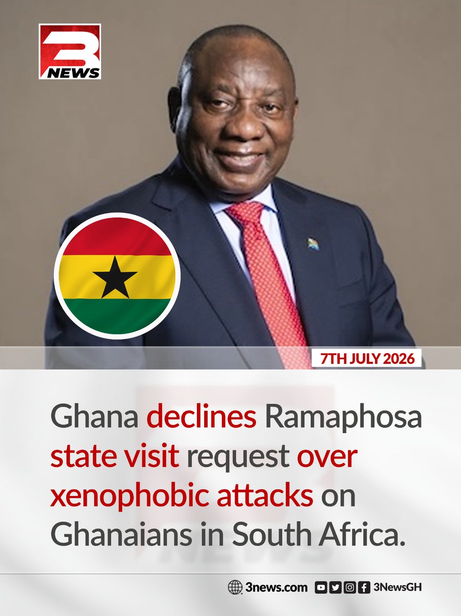 tv3_ghana's tweet photo. Ghana has formally declined a state visit request from South African President Cyril Ramaphosa in the wake of rising xenophobic violence and the unresolved violence on Ghanaian nationals.

#3NewsGH #TV3GH https://t.co/q1Jy94FQfX