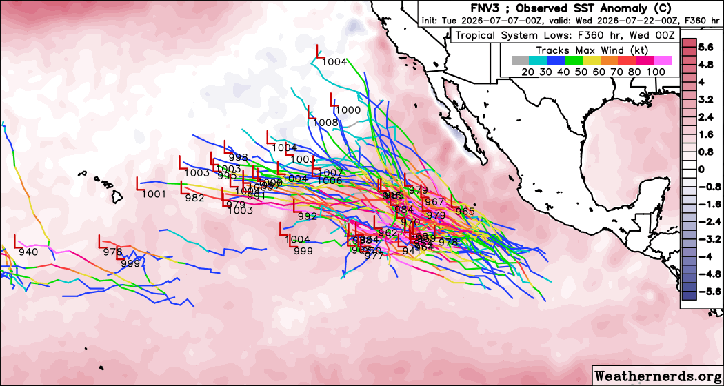 AndyHazelton's tweet photo. Seeing some indications in modeling that the East Pacific will awaken from its early-season slumber and start to get active in the next 2 weeks. An MJO pulse will constructively interfere with the developing El Niño circulation and favor lots of convection in the area. And with record SST across much of the basin, there will be plenty of fuel for anything that does form.