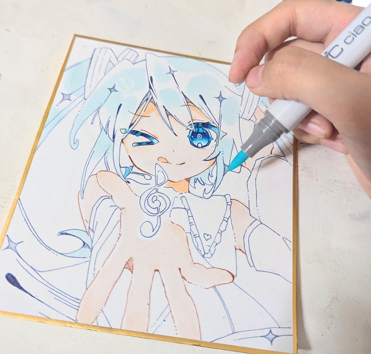sky_blue160's tweet photo. 続きです！色塗り中...！
 #イラスト  #初音ミク
 #絵柄が好みって人にフォローされたい https://t.co/0GC4LxaWNH