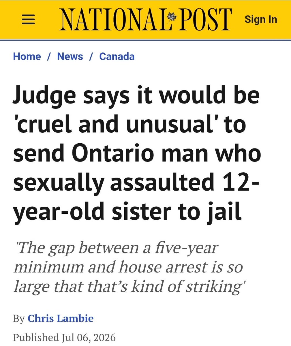 Roman_Baber's tweet photo. You've seen this story. 

What you may not know is this is percicely the sentencing reform that @MarkJCarney passed in Bill C-16. The "safety valve" allows judges to ignore the mandatory minimum sentence if they think it would be "cruel &amp; unusual".

Liberals ruin everything. https://t.co/akvwuVm8by