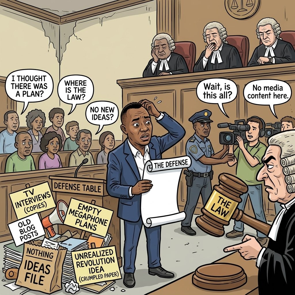aswull9's tweet photo. No more delay tactics or media rounds to hide behind. @sowore has finally been forced to open his defense, and the ideas file is completely empty. When the law takes over, reality sets in fast. Head go correct by force by fire! 🔥
#Sowore #Nigeria @SaharaReporters @DejiAdesogan https://t.co/4ciXEt8JHN