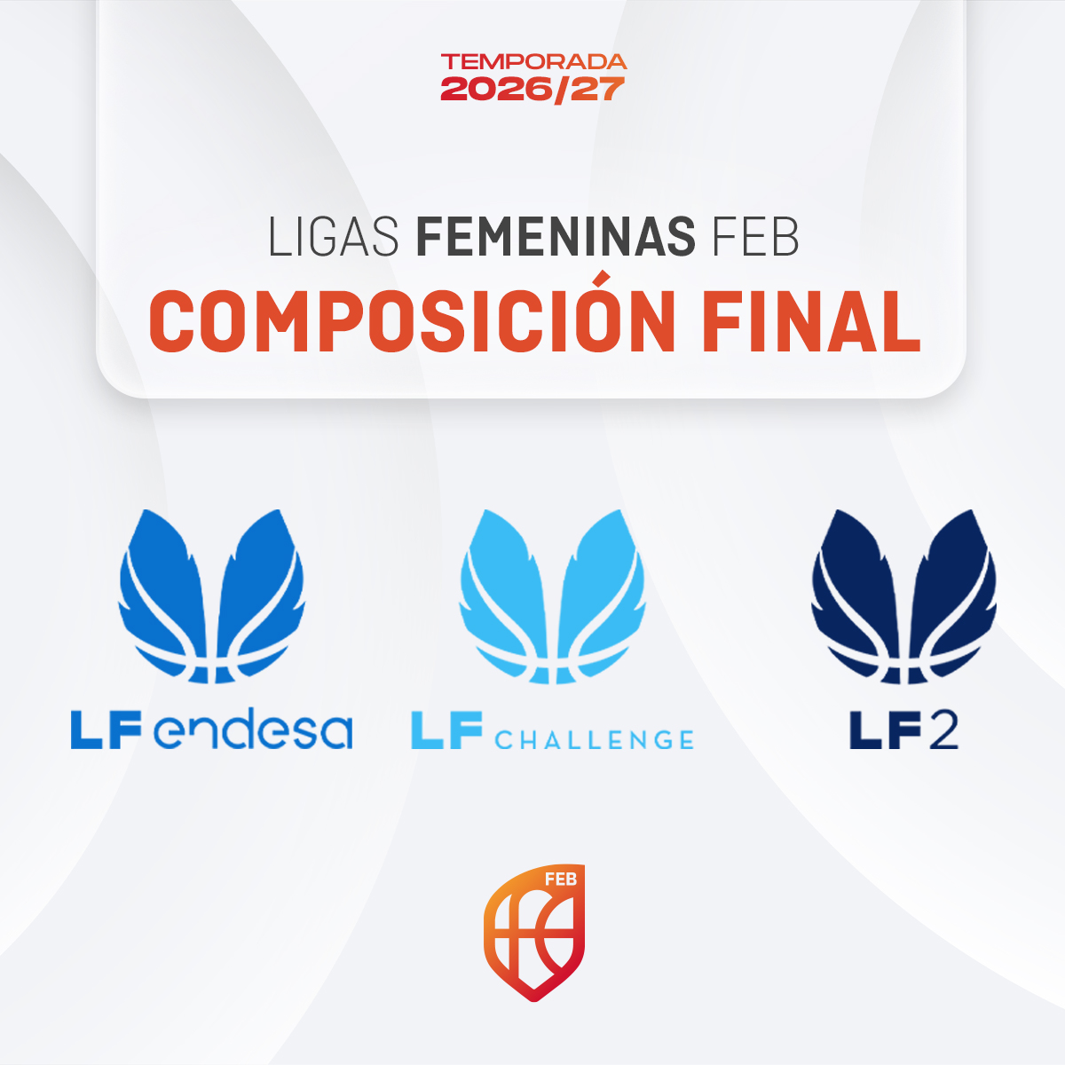 BaloncestoESP's tweet photo. 🚨 OFICIAL | Las Ligas Femeninas de la FEB confirman su composición para la temporada 2026/27

👉 Un total de 6⃣0⃣ equipos inscritos en #LFEndesa (16), #LFChallenge (16) y #LF2 (28)

📝 MÁS INFO ⬇️
https://t.co/z1glAy2gHx

#SomosEquipo https://t.co/HlRUErV6bj