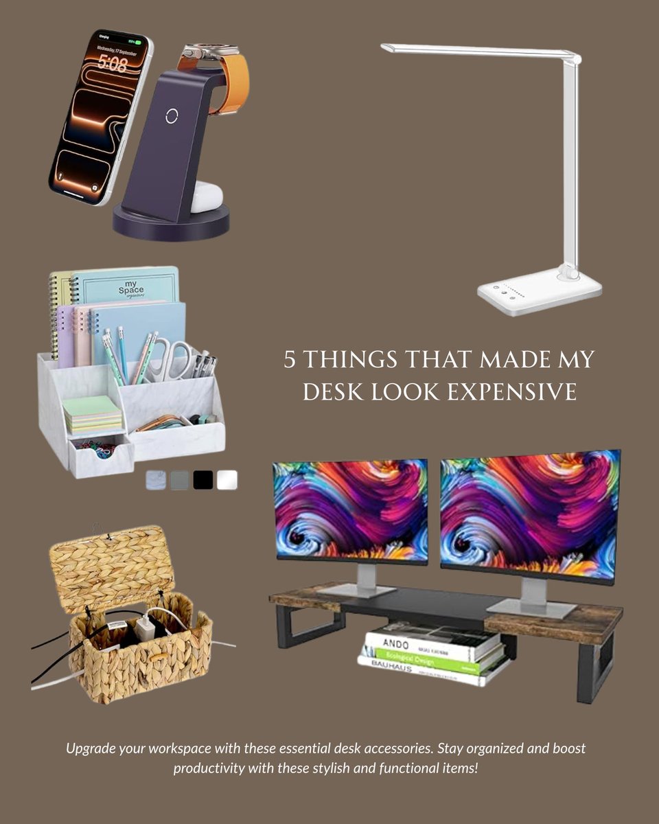 rovefinds's tweet photo. 5 things that made my desk look expensive. All under $40. All on Amazon 🧵

Marble desk organizer
3-in-1 charging station
Woven cable management box
Dimmable LED desk lamp
Dual monitor stand riser

Same desk, different energy 👇
https://t.co/hGE89ghNaR https://t.co/nRbtZjv9VL