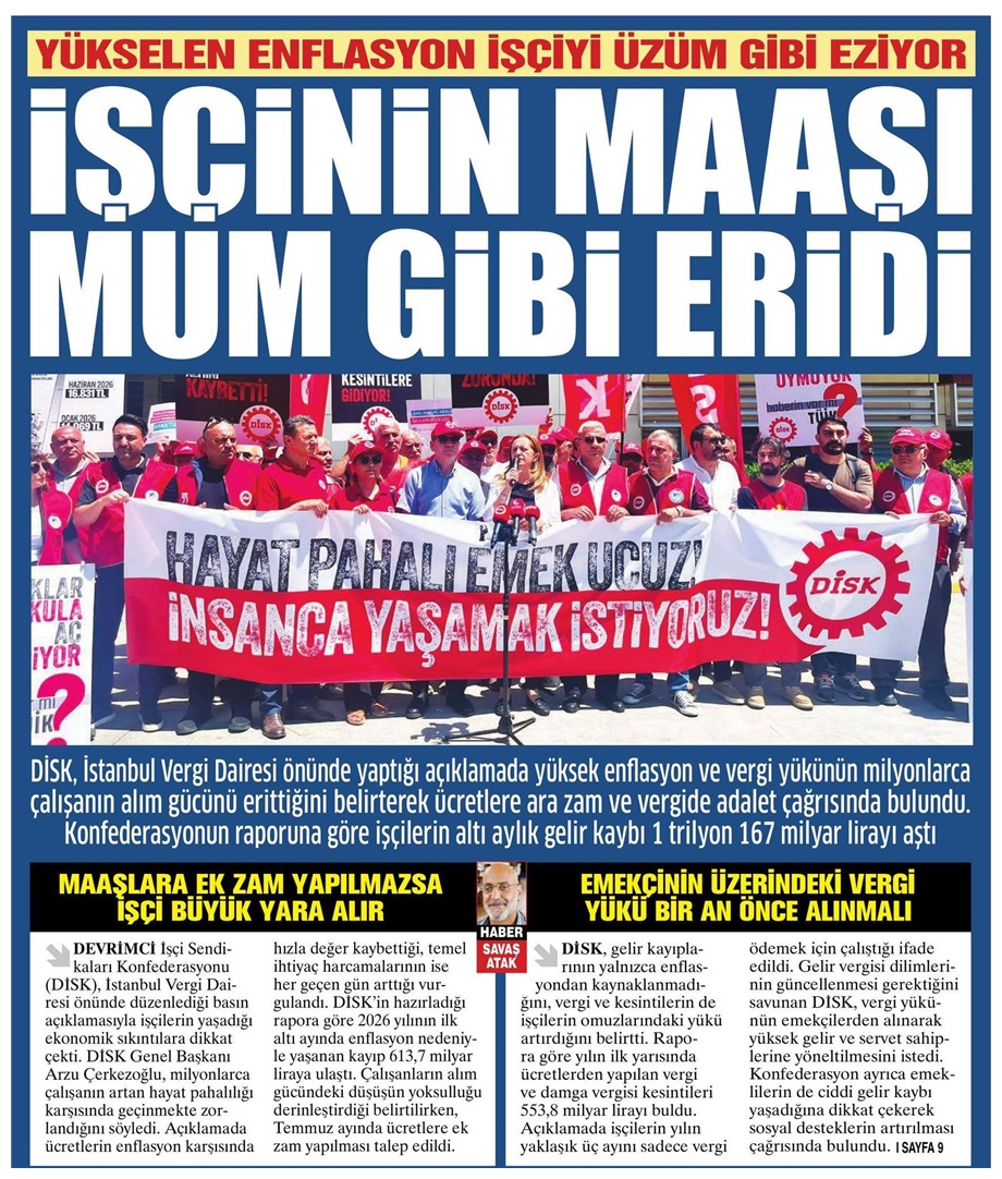 diskinsesi's tweet photo. #GelirdeVergideAdalet talebimiz ve DİSK-AR'ın ücret kayıpları raporumuz gazetelerde... https://t.co/K0QSl95Mov