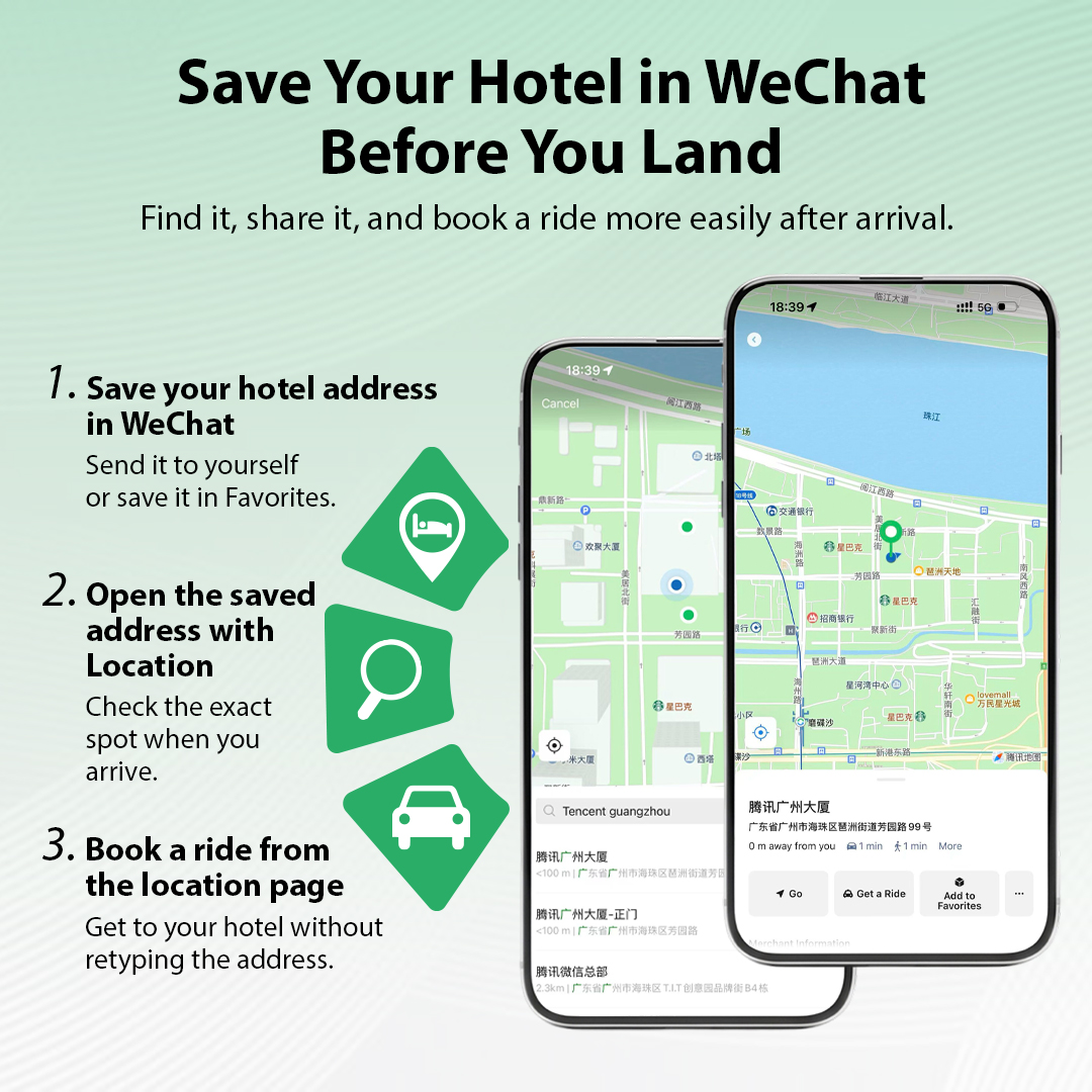 Weixin_WeChat's tweet photo. Don't sleep on this travel tip. 👀
Save your hotel location before you land, and booking a ride later is a breeze. 😎
#WeChat #Weixin #ChinaTravel #TravelTips https://t.co/FwERchNYeg