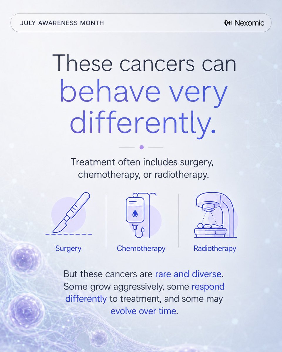 Nexomic_'s tweet photo. Not all cancers start in organs.

This July, for Sarcoma &amp; Bone Cancer Awareness Month, we’re spotlighting rare cancers that begin in bone and soft tissue, and why deeper molecular insight matters for more precise cancer care.

#SarcomaAwareness #BoneCancerAwareness https://t.co/PbaCOGZ1QO