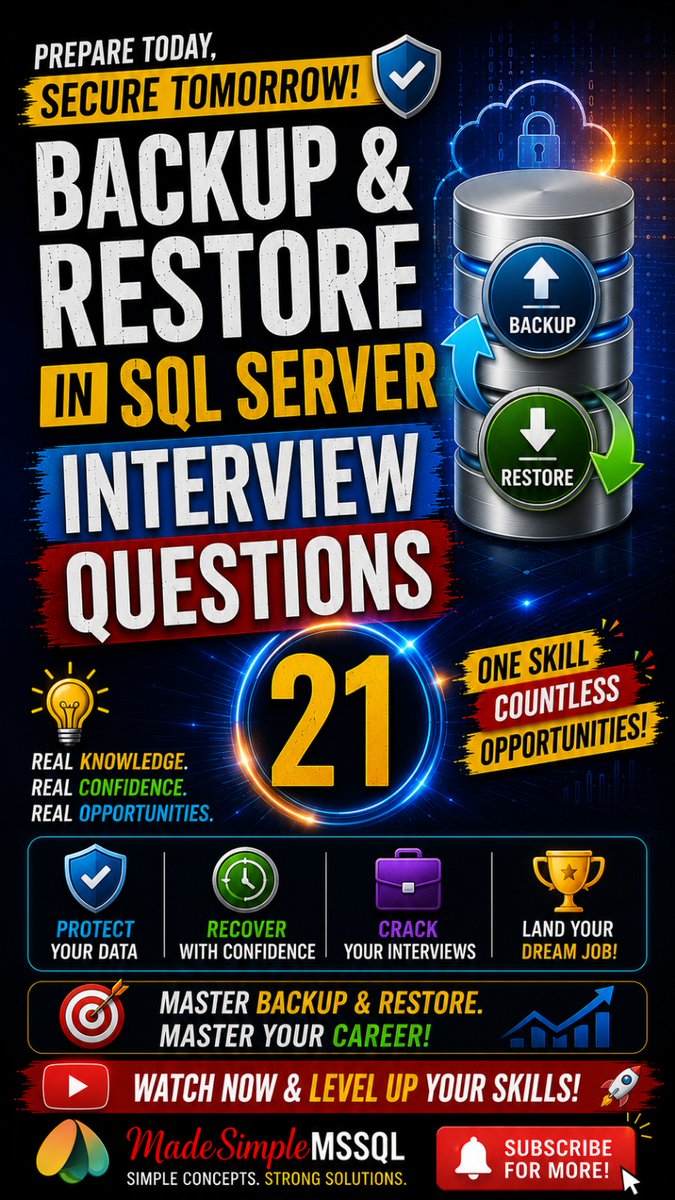 gsumita23's tweet photo. Explore SQL Server Interview Questions
https://t.co/PdNfK6mdv7…
https://t.co/u7Ri22Hivz
#sql #sqlart #sqlserver #data #database #sqldba #madesimplemssql #interview #sqldatabase #mssql #sqltips #tips #job @QuerySurge @MadeSimpleMSSQL https://t.co/a9On5JOYai