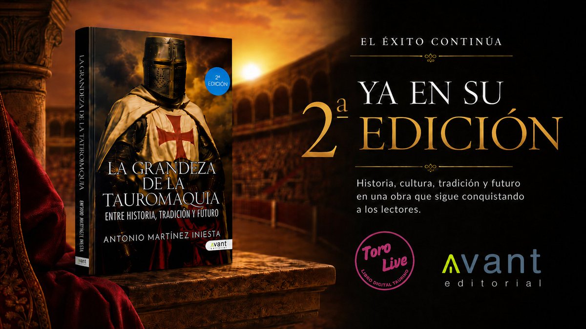 Avanteditorial's tweet photo. 📚 La grandeza de la tauromaquia ya está en 2ª edición

El libro de Antonio Martínez Iniesta confirma su buena acogida entre lectores y aficionados con una obra que recorre la tauromaquia desde la historia, la tradición, la cultura y la reflexión crítica.

Tal como recoge Toro Live, diario digital taurino, esta segunda edición refuerza el recorrido editorial de una obra escrita con rigor y sensibilidad, que invita a mirar la tauromaquia como memoria viva, identidad y patrimonio compartido.

🔗 https://t.co/n4pNycZCMe

#tauromaquia #literaturataurina #tradiciónycultura #AntonioMartínezIniesta #avanteditorial