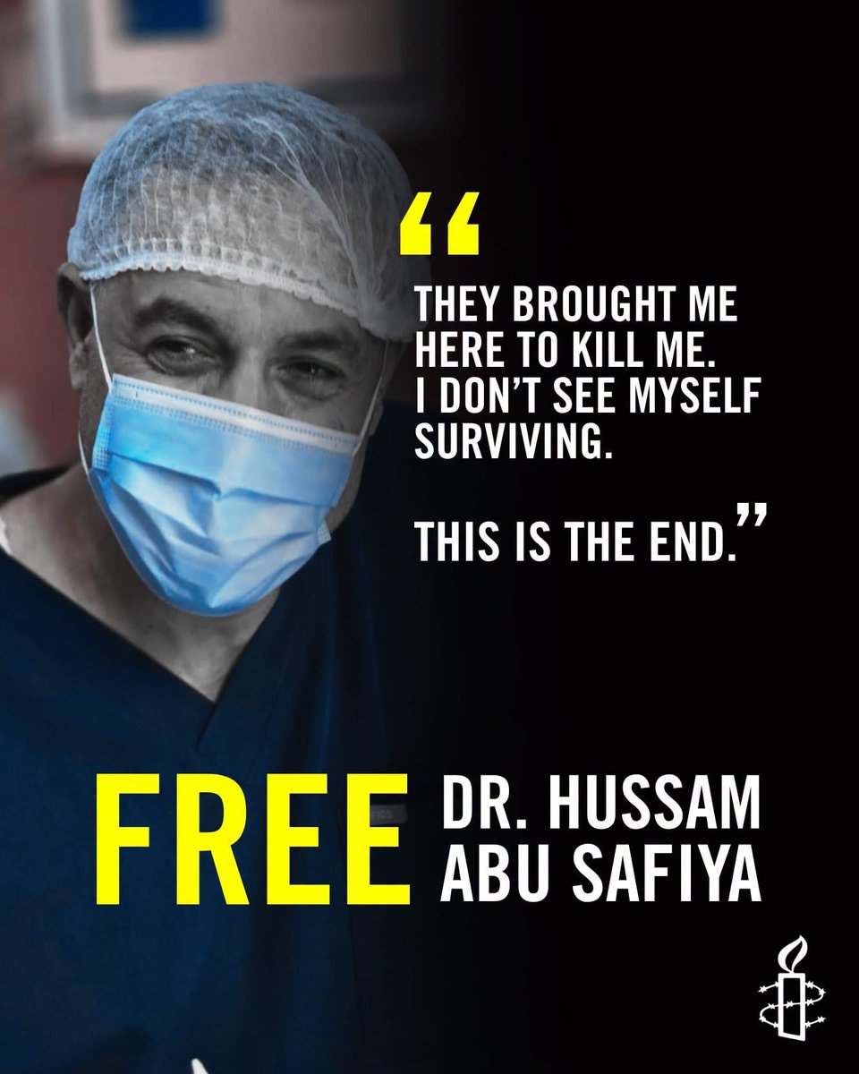 autruicomoi's tweet photo. Arrêté à Gaza depuis décembre 2024 pour avoir refusé d’abandonner les enfants malades dans son hôpital bombardé, le Docteur, Hussam Abu Safiya, subit depuis 555 jours les tortures et supplices des geôliers israéliens. Son état de santé s’est profondément dégradé. https://t.co/L6oDU592XT