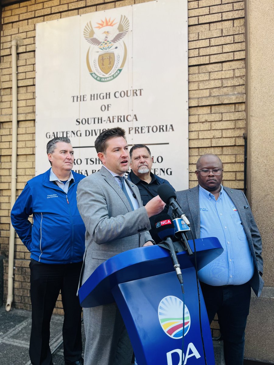 CilliersB's tweet photo. Today as the DA in Tshwane, we stood outside the Gauteng High Court in Pretoria. ⚖️

We filed papers against Eugene Modise. The Deputy Mayor. The Finance MMC. The man found guilty of hiding his financial interest in a security company contracted to Tshwane.

His punishment? A fine of two months pay. That is not enough.

Because if Modise walks away from this, every tenderpreneur politician in this city gets the message that the rules do not apply to them.

#TakeBackYourCity #BackBrink